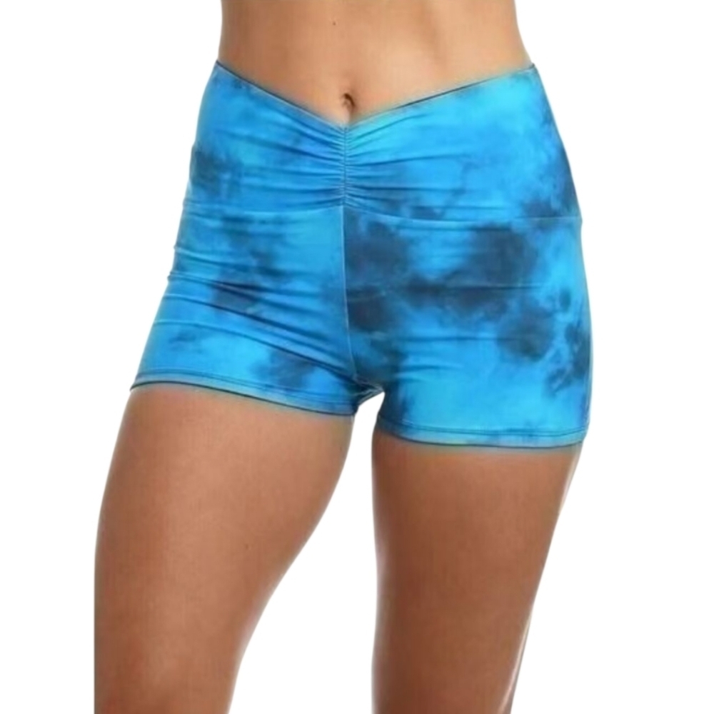 NWT Citrus Blue Tie-Dye Ruched‎ Boy Short Swim Bottom Size Small